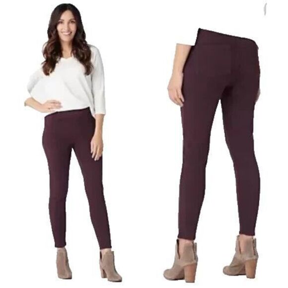 SPANX Size L The Perfect Pant Ankle Back Pockets Maroon Wine Ponte Knit Legging - Picture 1 of 9